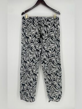 Talbots Black & White 100% Cotton Drawstring Elastic Waist Pull On Summer Pants